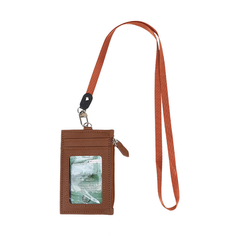 Casual Fashionable Pu Card Bag With Zipper Loose Change Bag With Hanging Rope Men'S And Women'S Card Mini Coin Bag Multiple Card Slots Id Card Bag