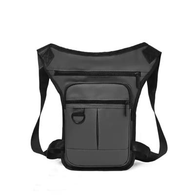 Motorcycle Leg Bag Gray Leather Cover Bag 3 Chamber Construction Lightweight Waterproof Wear-resistant Multifunctional Waist Bag for Men Bike Trekking