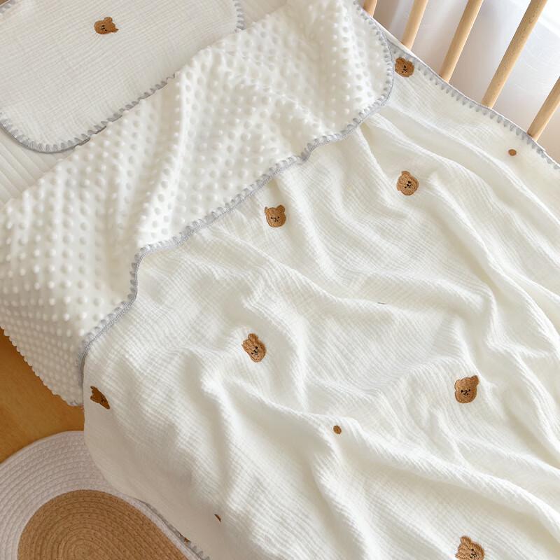 GPPNKC Embroidered Gauze & Minky Dot Comfort Blanket