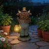 Højlands-ko Havefigur med Solcellelanterne, Velkommen til Min Have Udendørs Harpiks-ko Skulptur til Gårdhave Have Terrasse Græsplæne Dekoration