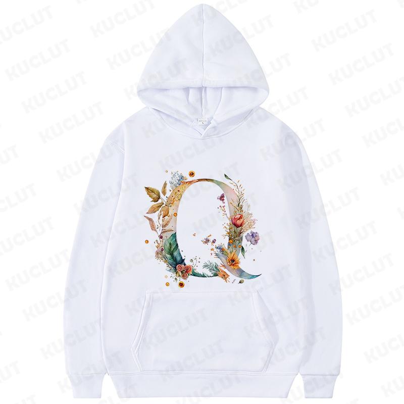 Women Hoodies Clothing 26 Alphabet Sweatshirts Hooded Shirt Fashion Flower Letters Graphic Outerwear White Women's Sweat-shirts