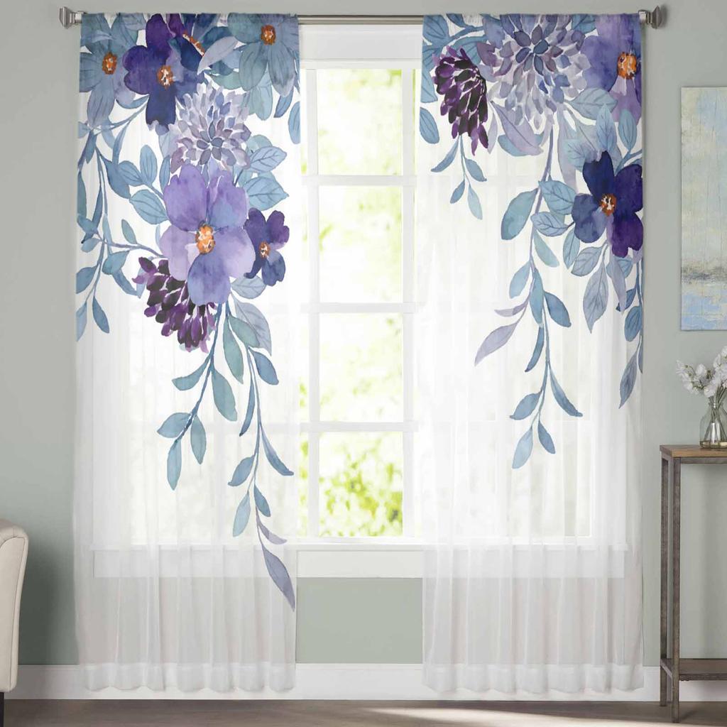 Countryside Plants Flowers Watercolors Bedroom Curtains Tulle Sheer Curtain Living Room Home Decor Voile Drapes