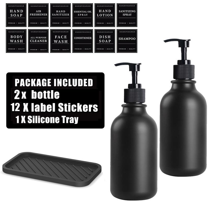 500ml Matte Black Lotion Bottle Plastic Refillable Bottle with Labels Wall-mounted Lotion Bottle Holder Shampoo Conditioner