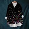 Women's Loose Ruffled Retro Floral Print Stand Collar Long Sleeve Cotton And Linen Top