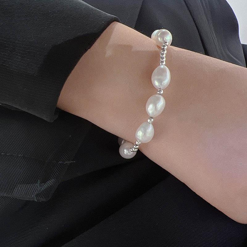 Hot Sell Simple Design Natural Baroque Freshwater Pearl Stainless Steel Female Charm Bracelet  For Women Gifts Cheap