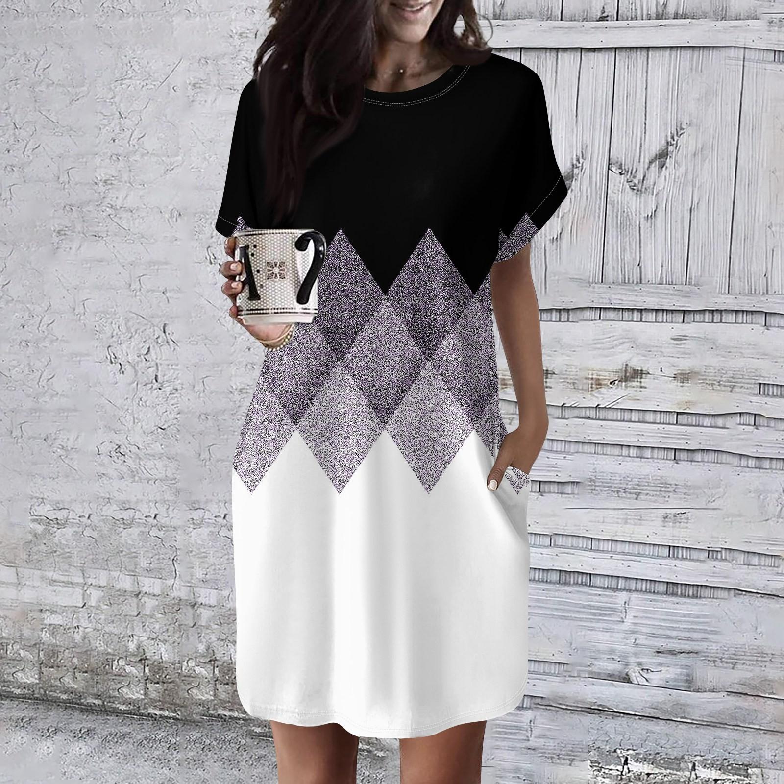 

Женское платье с круглым вырезом и коротким рукавом, повседневные летние платья-туники, свободное платье с карманом XL фиолетовый