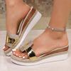 Designer Gold Pailletten Keilabsatz Sandalen Damen Sommer Peep Toe Dicke Sohle Plateau Sandalen Frau Rutschfeste Strandschuhe