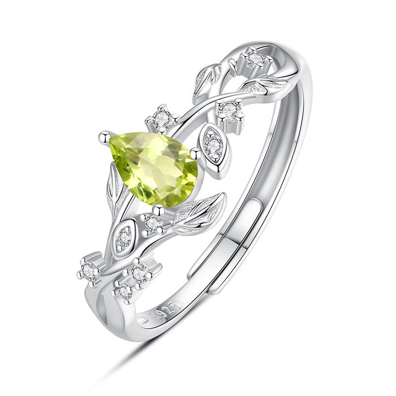 S925 Silberring Damen Lorbeerzweig Natürlicher Kristallstein Offener Mund Hand Schmuck Weißgold plattiert Nischen Design Sinn Tägliche Schmuckstücke Geschenk