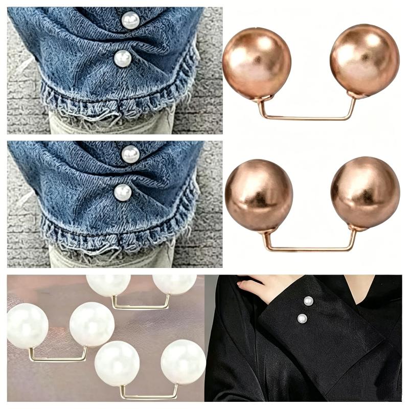 Pearl Sleeve Clips 2 Pack No Sew No Trace Clothing Holders for Adjusting Long Sleeves Weekend Outings
