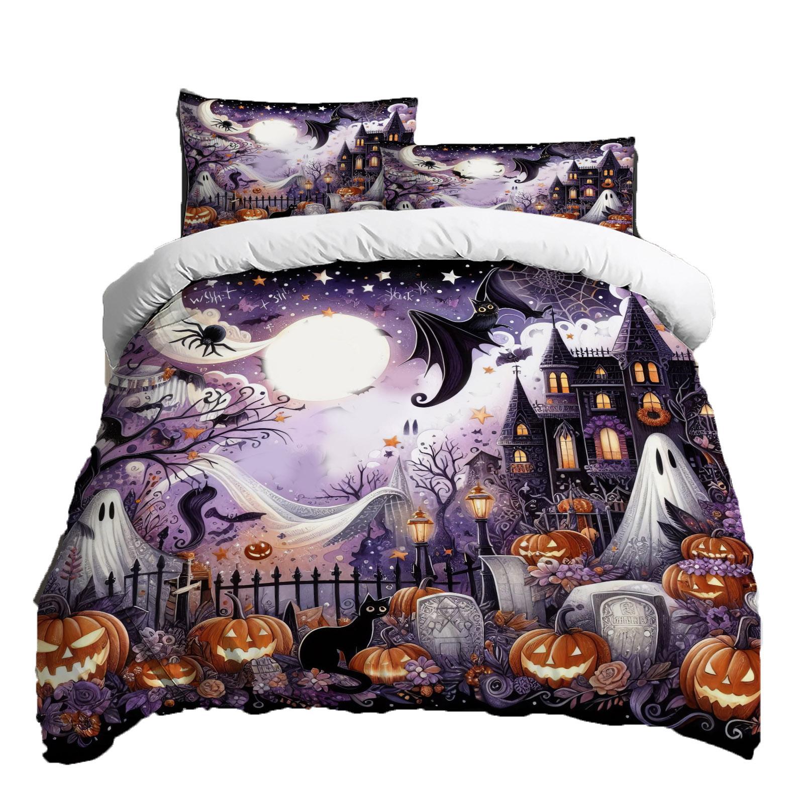 

Хэллоуин Комплект постельного белья из трех предметов Пододеяльник Наволочка Матовая ткань Утолщенный XS фиолетовый