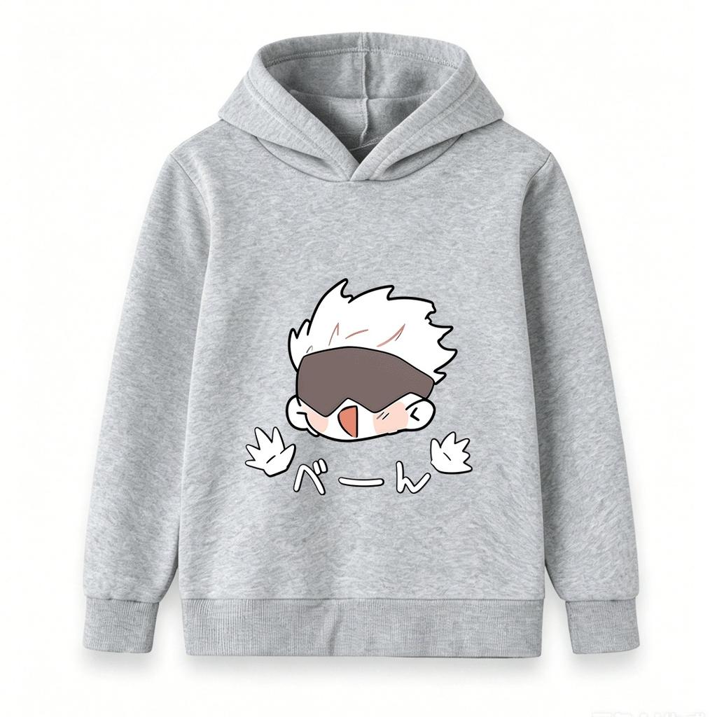 Kids Boys Girls Pullover Hoodie, Cute Cartoon White Hair Anime Character Printed Casual Long Sleeve Hooded Sweatshirt for Daily Wear