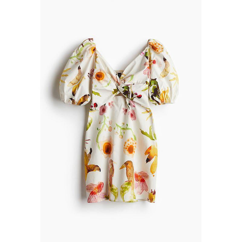 

HM Women clothes Collarless Dress 2025 Summer New Print Puff sleeve Twisted Slim fit One-Piece Dress 1283995