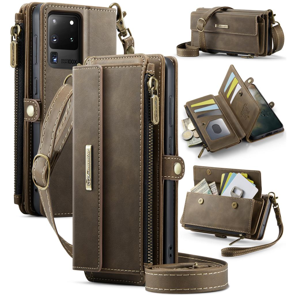For Samsung Galaxy S20 Ultra Case CASEME C39 RFID Blocking Zipper Wallet Stand Leather Cover with Strap