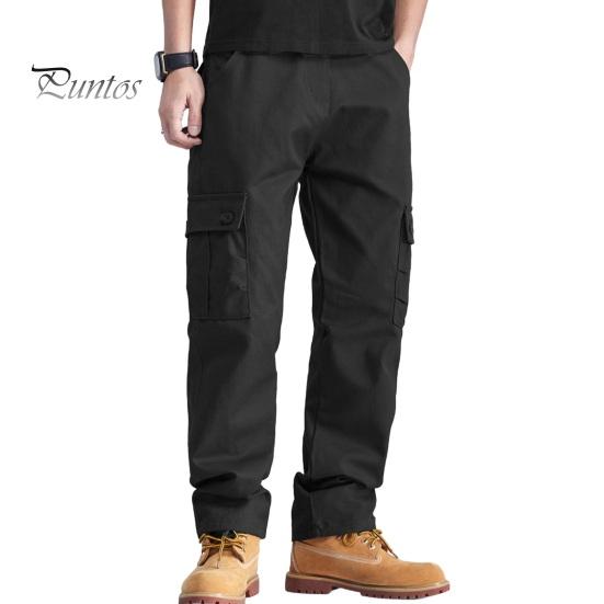 

Мужские брюки-карго с несколькими карманами, прямые хлопковые брюки со средней талией, застежка-молния на пуговицы, свободные брюки для путешествий и школы S чёрный