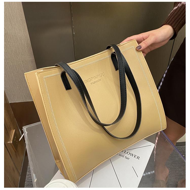 Women Solid Color Magnetic Buckle Square Tote Bag Leisure Large Capacity Handbag PU Shoulder Bags