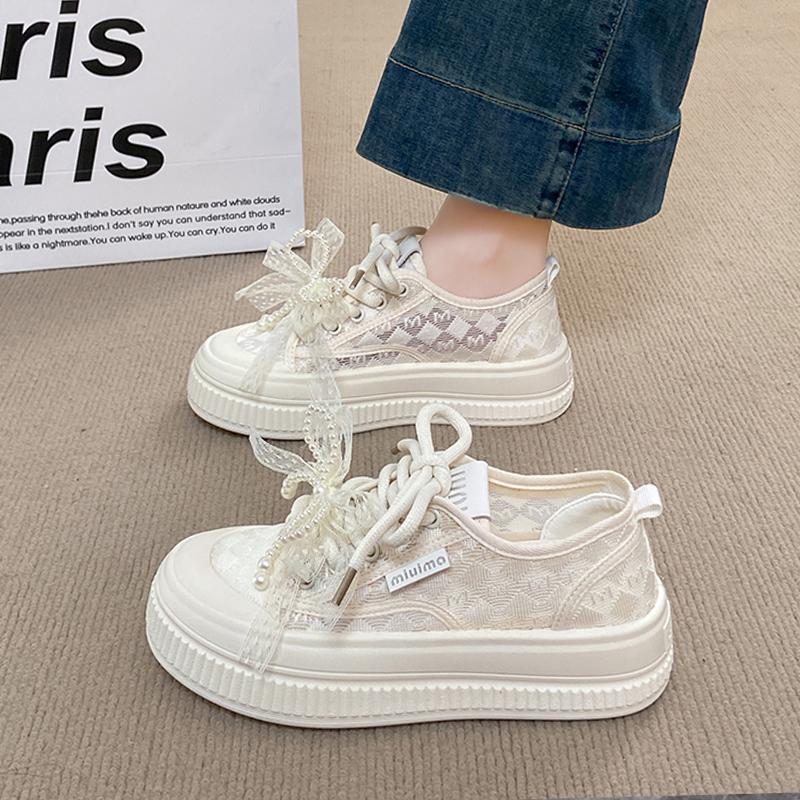 Fashion CRLAYDK Fashion Women's Lace Jacquard Platform Tennis Walking Casual Shoes for Ladies Breathable Skate Lace Up Sneakers