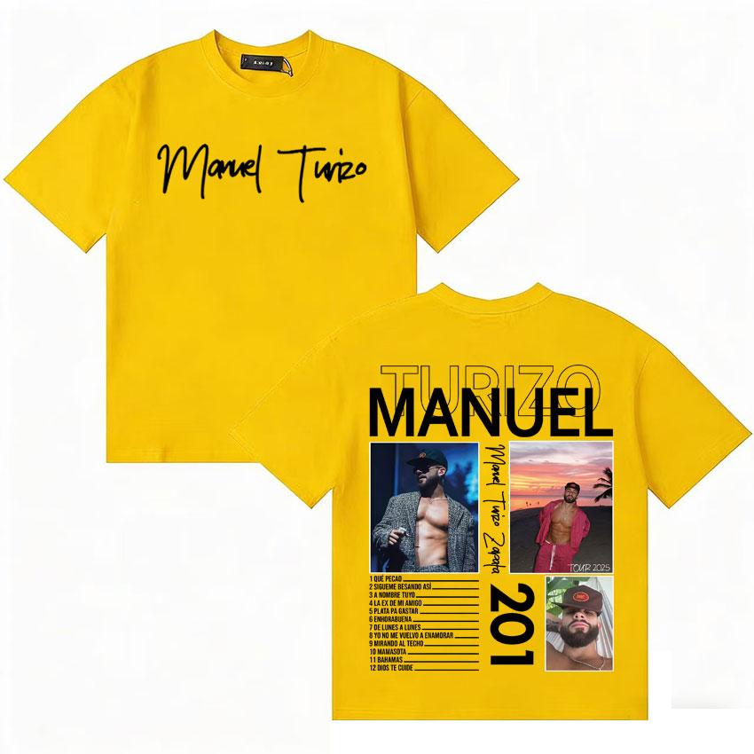 Singer Unisexuel Turizo 201 Music Summer Y2K T Shirt Unisexs Women Double Sided Print Short Sleeve Tshirts Cotton Cozy Tshrits Unisex