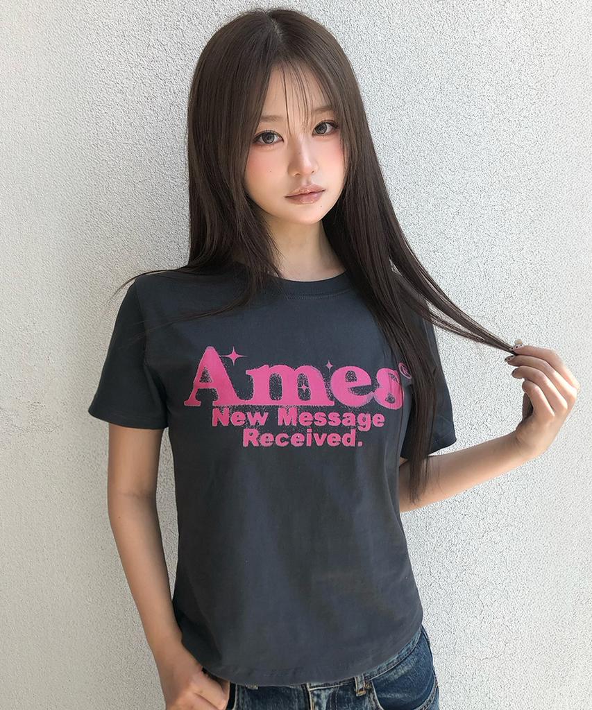 AMES-WORLDWIDE Round Hem Crop Tee Charcoal