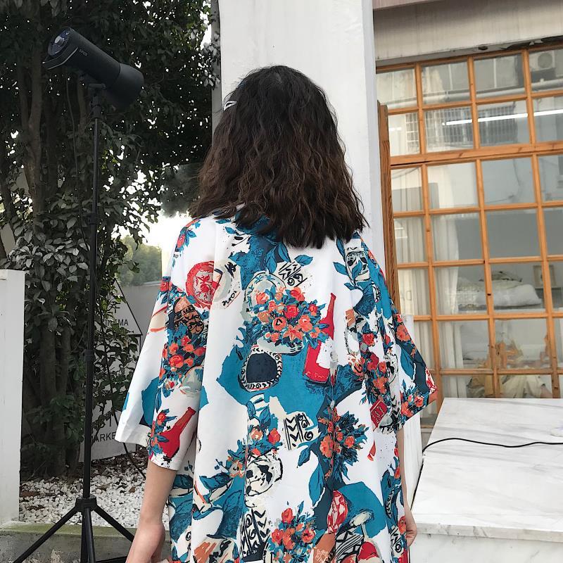 

Мужская одежда с коротким рукавом, уличная одежда, мужская корейская свободная модная с принтом, повседневная, красивая, с отложным воротником, весенне-летние рубашки S белый