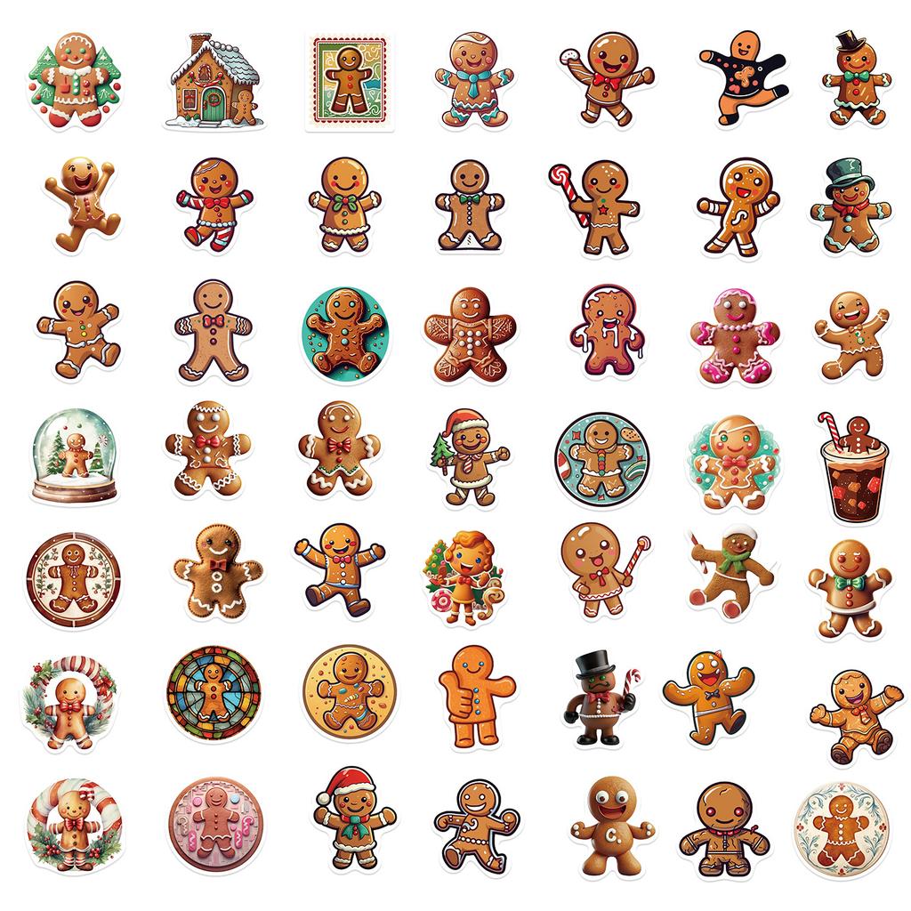 50 Cartoon Gingerbread Man Stickers Guitar Notebook Suitcase DIY Waterproof Stickers
