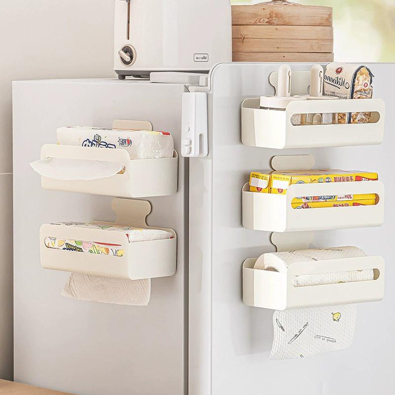 Magnetic Wall-Mounted Tissue Box: Punch-Free Wet Wipe Storage Holder for Kitchens & Refrigerators, Upside Down Pull-Out Design.