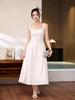Elegant French Style Acetate Crinkled Strappy Long Dress for Mature Women