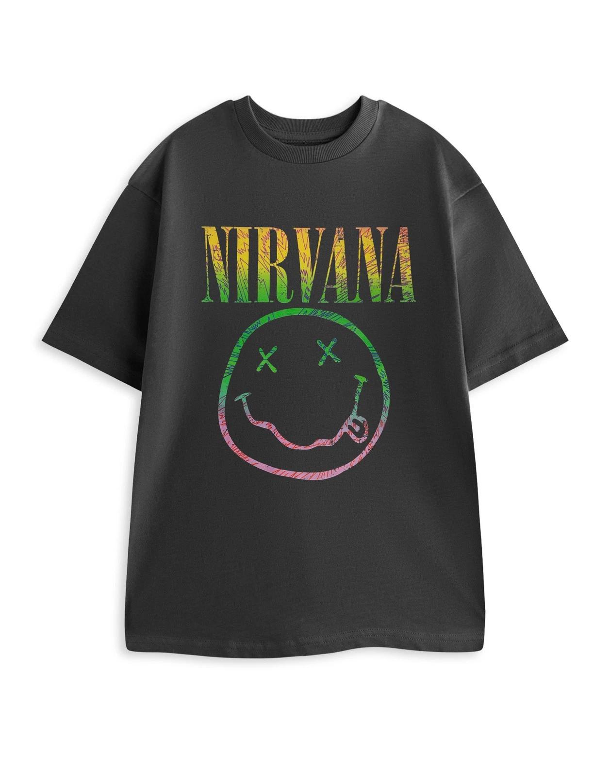 Nirvana Grey Rainbow Short Sleeved 100% Cotton T-shirt Mens Tees Top Unisex S