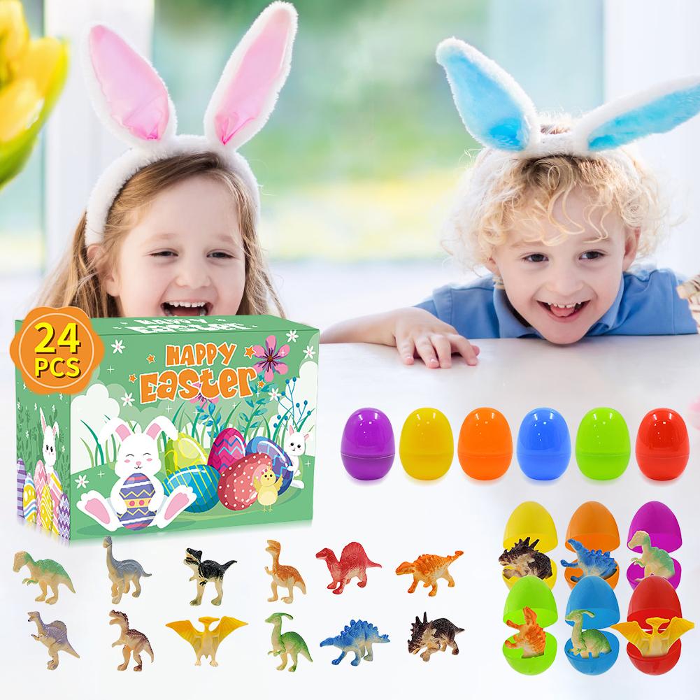 12Pcs Prefilled Easter Eggs Easter Basket Stuffers with Dinosaur Toys Filled Easter Egg Gift Colorful for Kids Toddlers