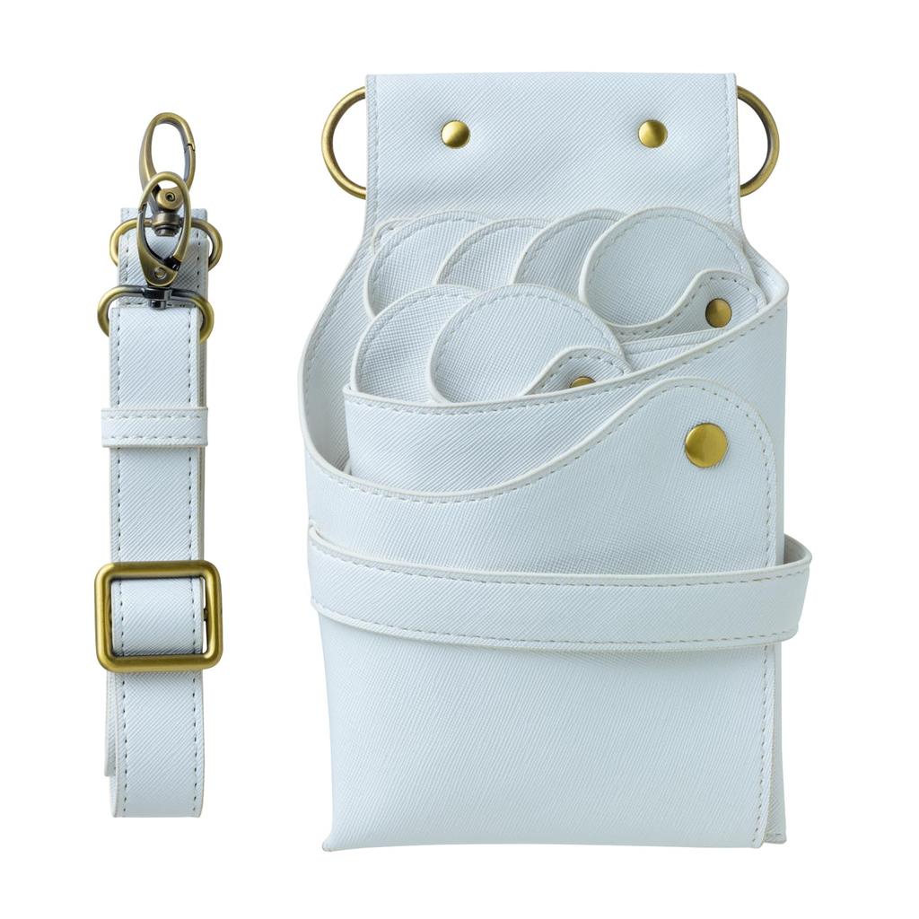 TSPIC Scissor Case Bag Trimmer with Leather TS-11 [Hairdresser-Supervised] 6-Blade Belt, Professional-Grade (White)