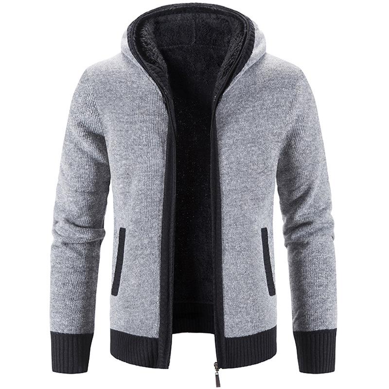 Men's Casual Knit Hooded Cardigan - Autumn/Winter Korean Style, Solid Color, Loose Fit Trendy Outerwear