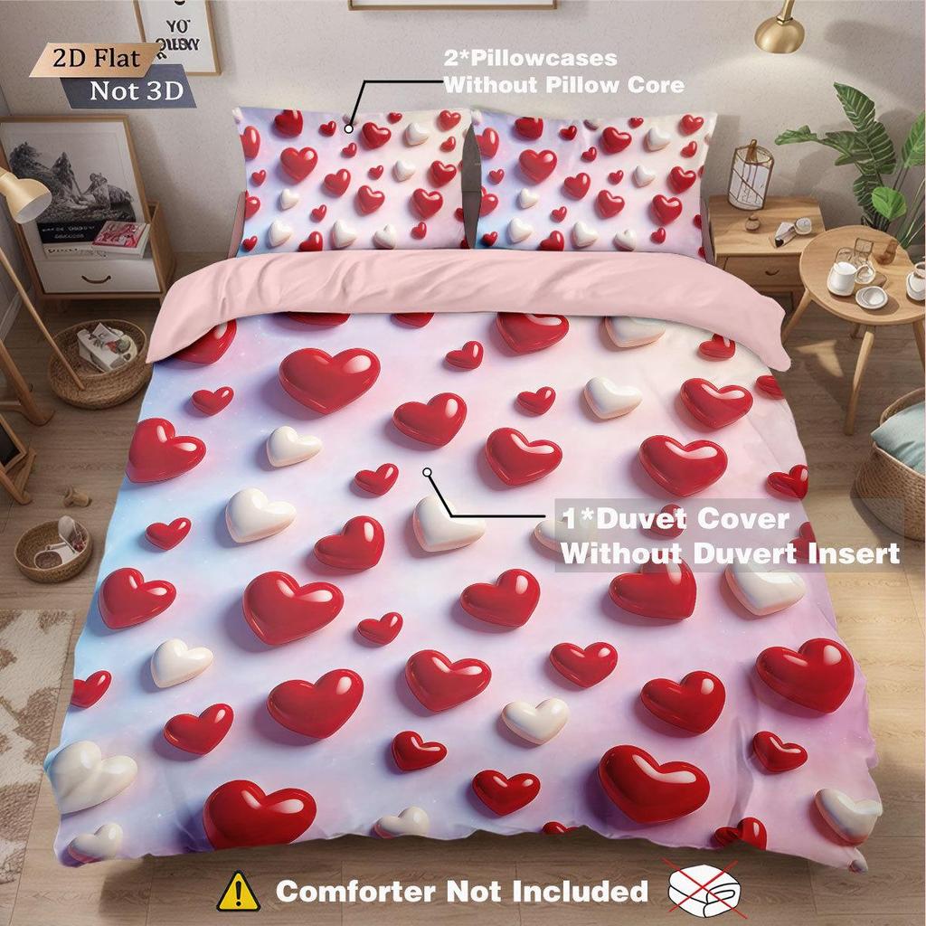 Temu Brushed Red Heart Bedding Set - Duvet Cover & Pillowcase