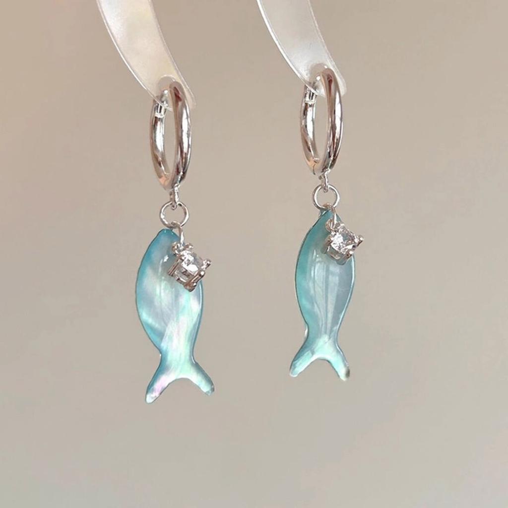 Stylish Blue Fish Pendant Earrings Waterproof Ear Accessories Everyday Wear Dangle Earrings Fashion Jewelry for Women