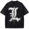 Manga Death Note L Lawliet Printed Tee Men Women Oversized Clothing Washed Cotton T-shirt Vintage Casual T Shirt Harajuku Tshirt