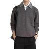 Old Money Wind Fake Two V-neck Sweater Men's Autumn High-end American Retro Knitted Polo Bottoming Shirt