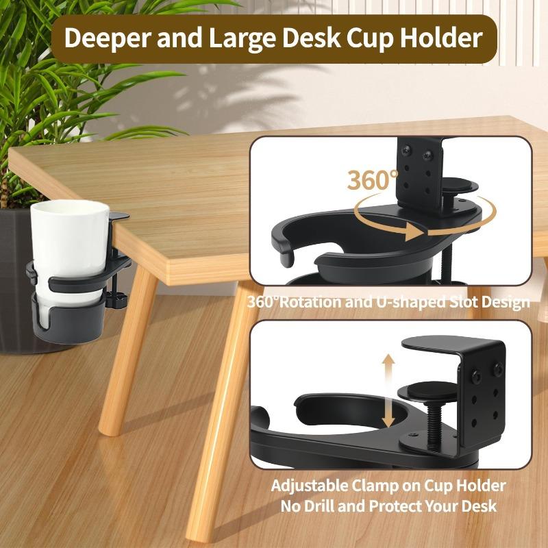 360° Rotating Desk Cup Holder Clamp Anti-Spill Clip On Table Cup Holder Rotatable Water Bottle Stand Drink Coffee Mug Storage