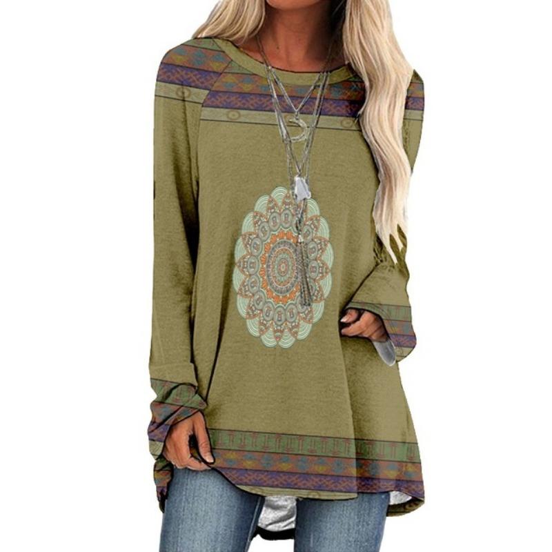 Summer Women's  Fashion Long Sleeve T-Shirt Women'S Printed Top Autumn And Winter Casual  Large Size Round Neck Clothing