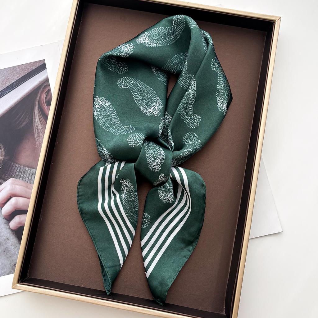 Luxury Square Scarf For Women Fashion Ladies Hijab Elegant Paisley Print Neckerchief Bandanas Soft Stain Faux Silk Scarves Shawl