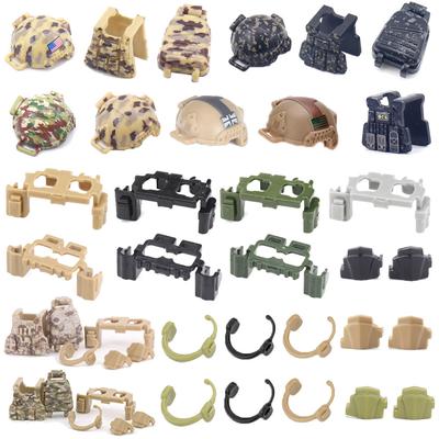 Military MOC Soldier Figures Building Block Accessory Alpha Tactical Helmet Vest Backpack Belt Knee Pads Headphone Toy Gift A017