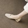 Summer Thick Heel Hollow Sandals for Women French Style Single Leather Shoes