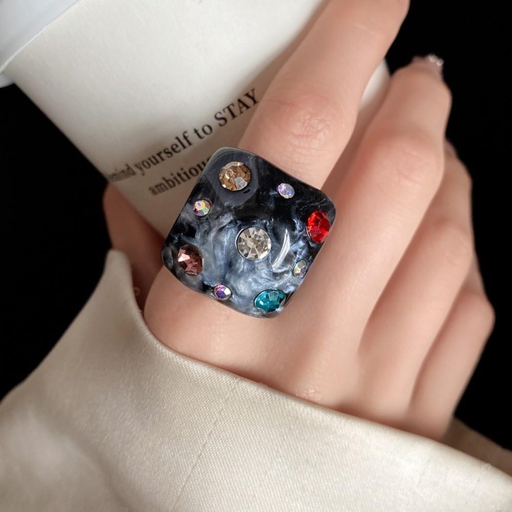 Bonbonfarbener Geometrischer Ring Koreanischer Stil Großer Schlichter Kuppelring Harz Strassring Schmuck Geschenke