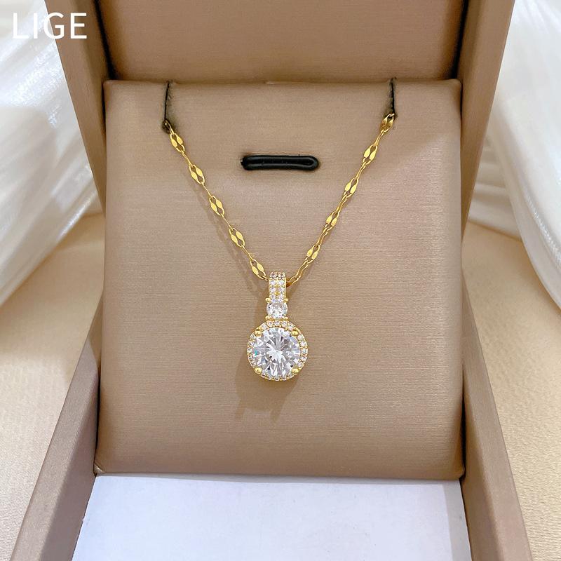 Light Luxury Full Diamond Micro-Inlaid Zircon Shining Temperament Super Fairy Necklace Copper Electroplated Real Gold Pendant