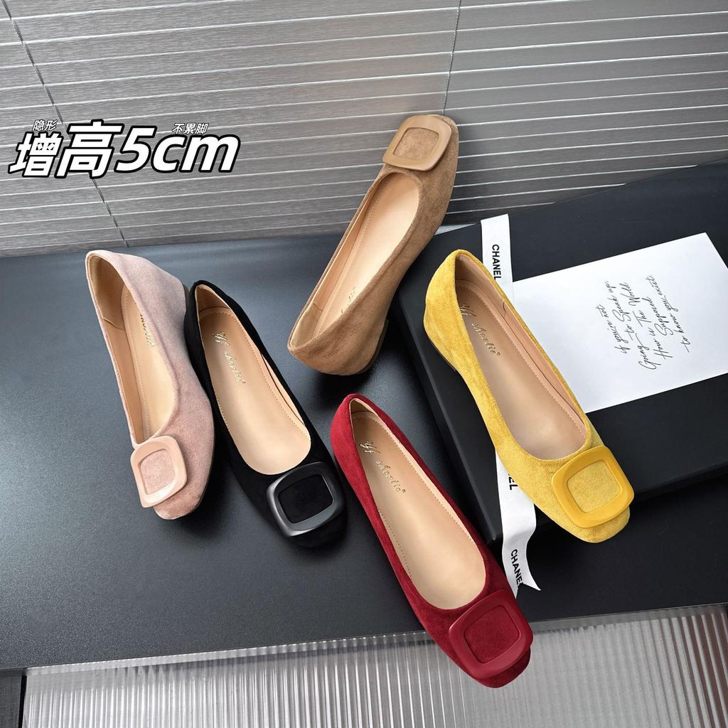 Height increase 5CM square buckle suede soft sole Mary Jane shoes women's 2025 early autumn new retro square head one-pedal single shoes