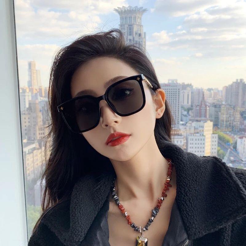 Square Large Frame Sunglasses Women's UV Protection Sunglasses Retro Metal Rice Nail Black Frame Sunglasses Frame