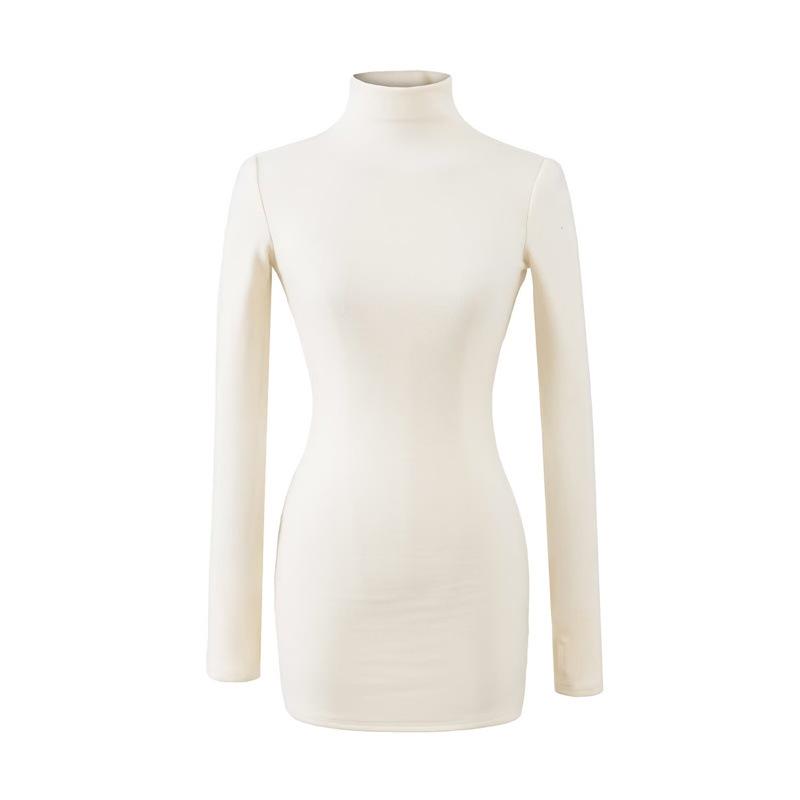 

European High-Neck Long-Sleeved Slim Fit Dress for Fall/Winter Large грязно-белый