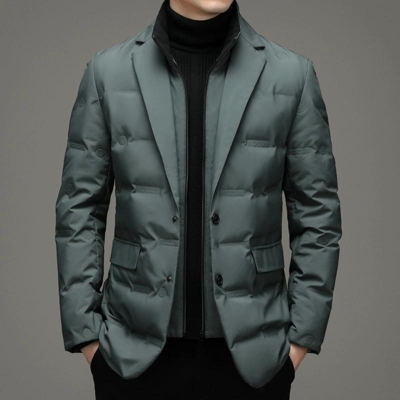 Men's Winter Suit-Style Warm Casual Down Jacket with Detachable Stand Collar, Plus Size Outerwear