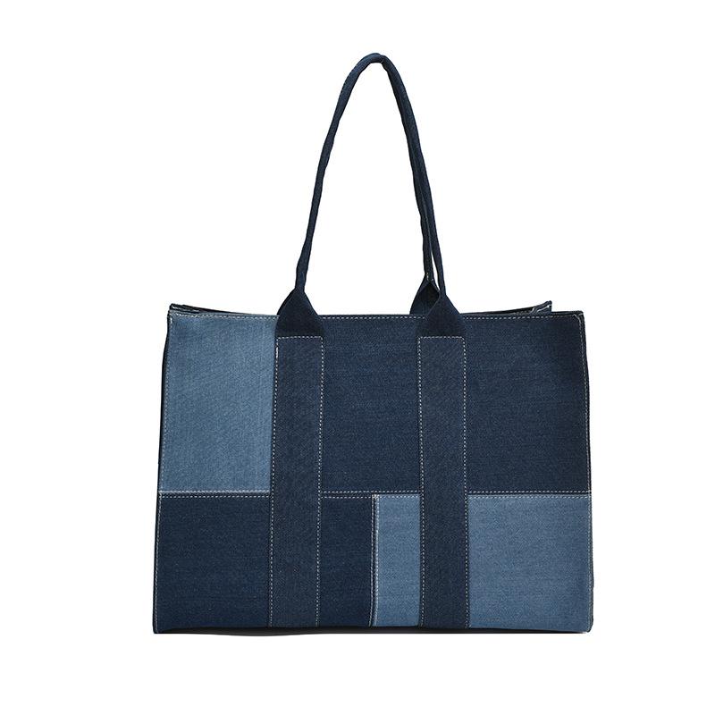 Large capacity bag women's new commuter canvas denim tote bag splicing shoulder oblique span bag