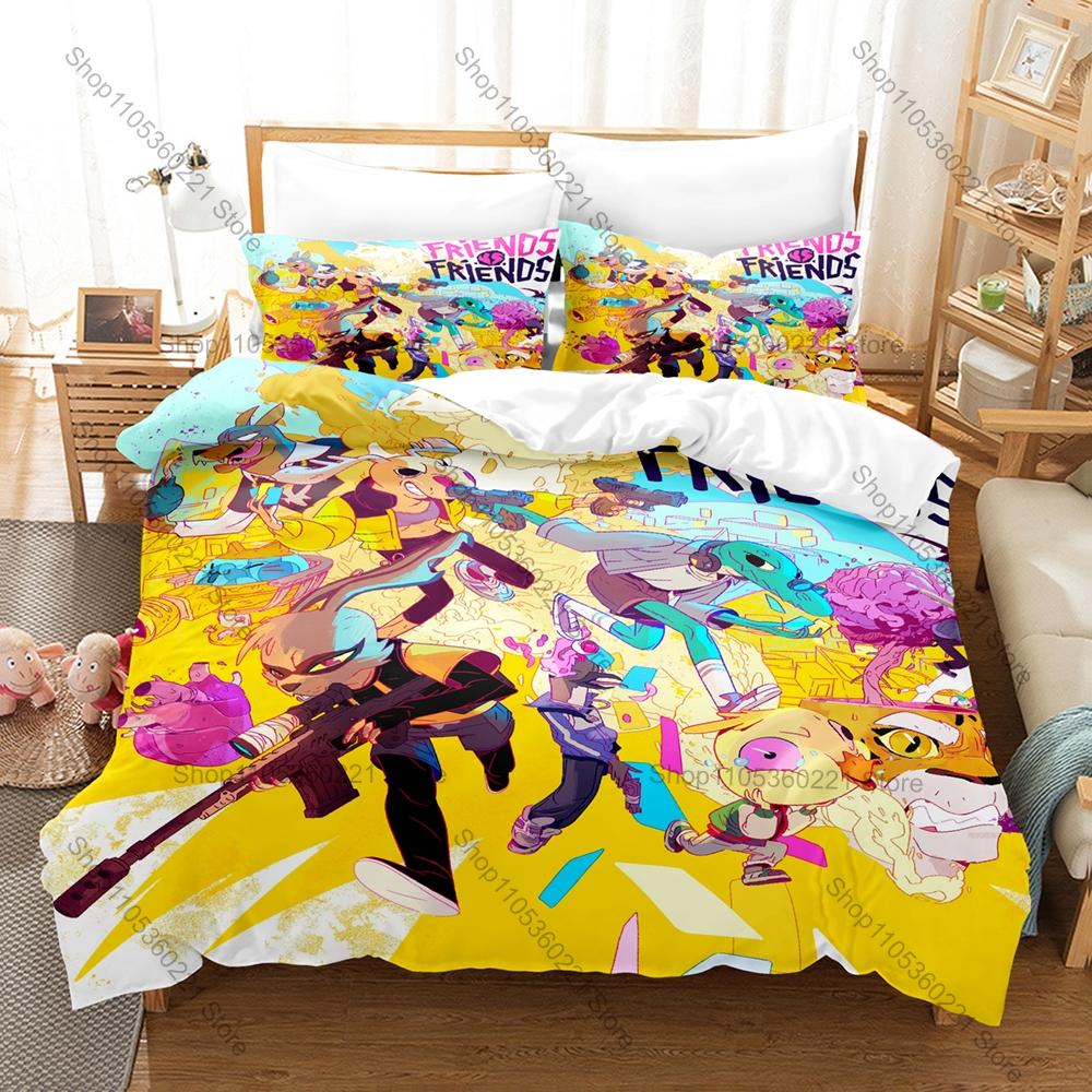 Chaotic Cartoon FPS Deckbuilder Friends vs Friends Full Printed 3PCS Bedding Duvet Cover + 2 Pillowcases Teen Dorm Home