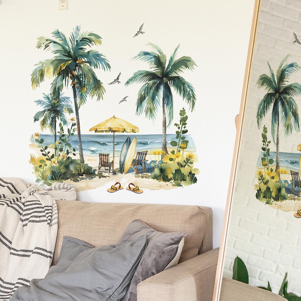 Painted Summer Beach Coconut Tree Study Living Room Porch Home Beautification Wall Sticker