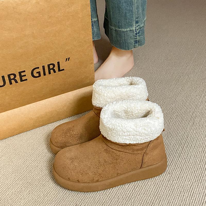 

Ретро стиль однотонные бархатные теплые зимние ботинки короткие ботинки женские тренд 2025 зима новые с круглым носком удобные теплые хлопковые туфли 40 верблюд