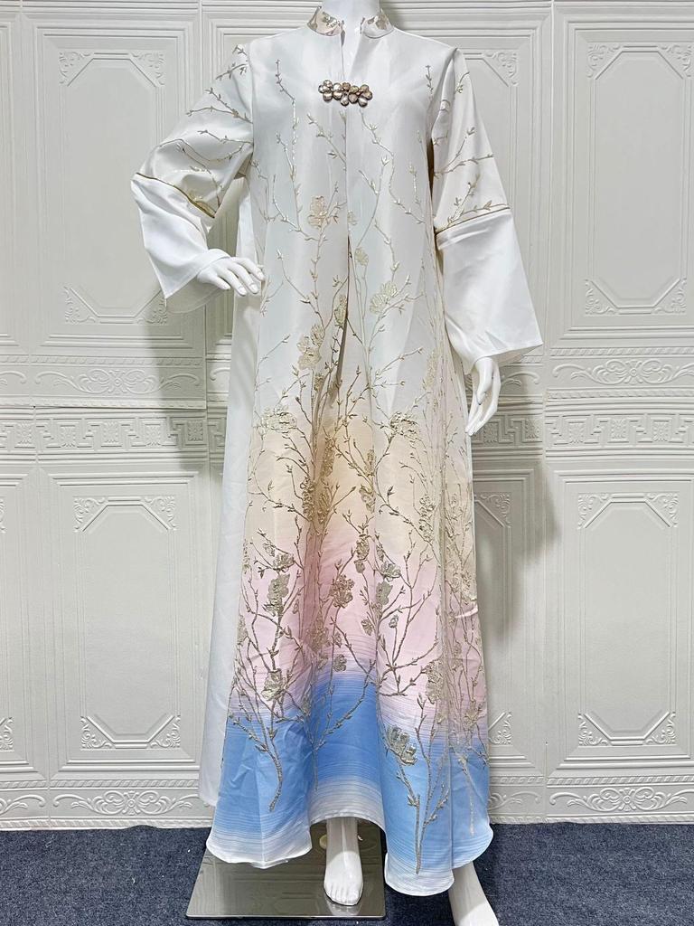 Dubai Arabian Fashion: High-End Embroidered Gradient Jacquard Long Robe
